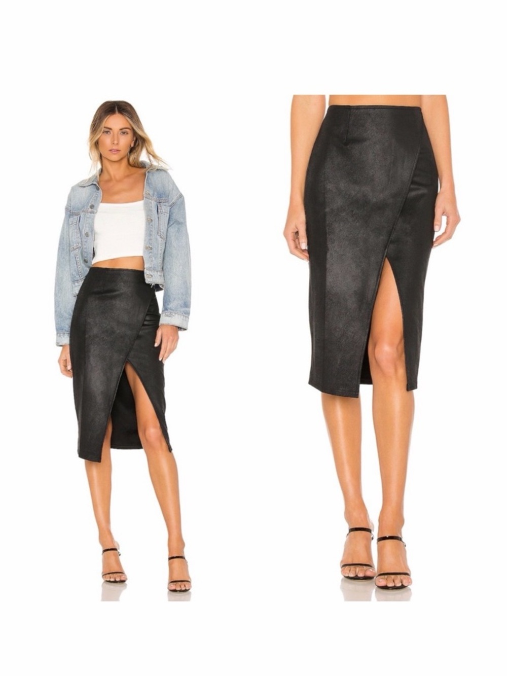 Free People Whitney Black Suede Pencil Skirt Vegan XS TP